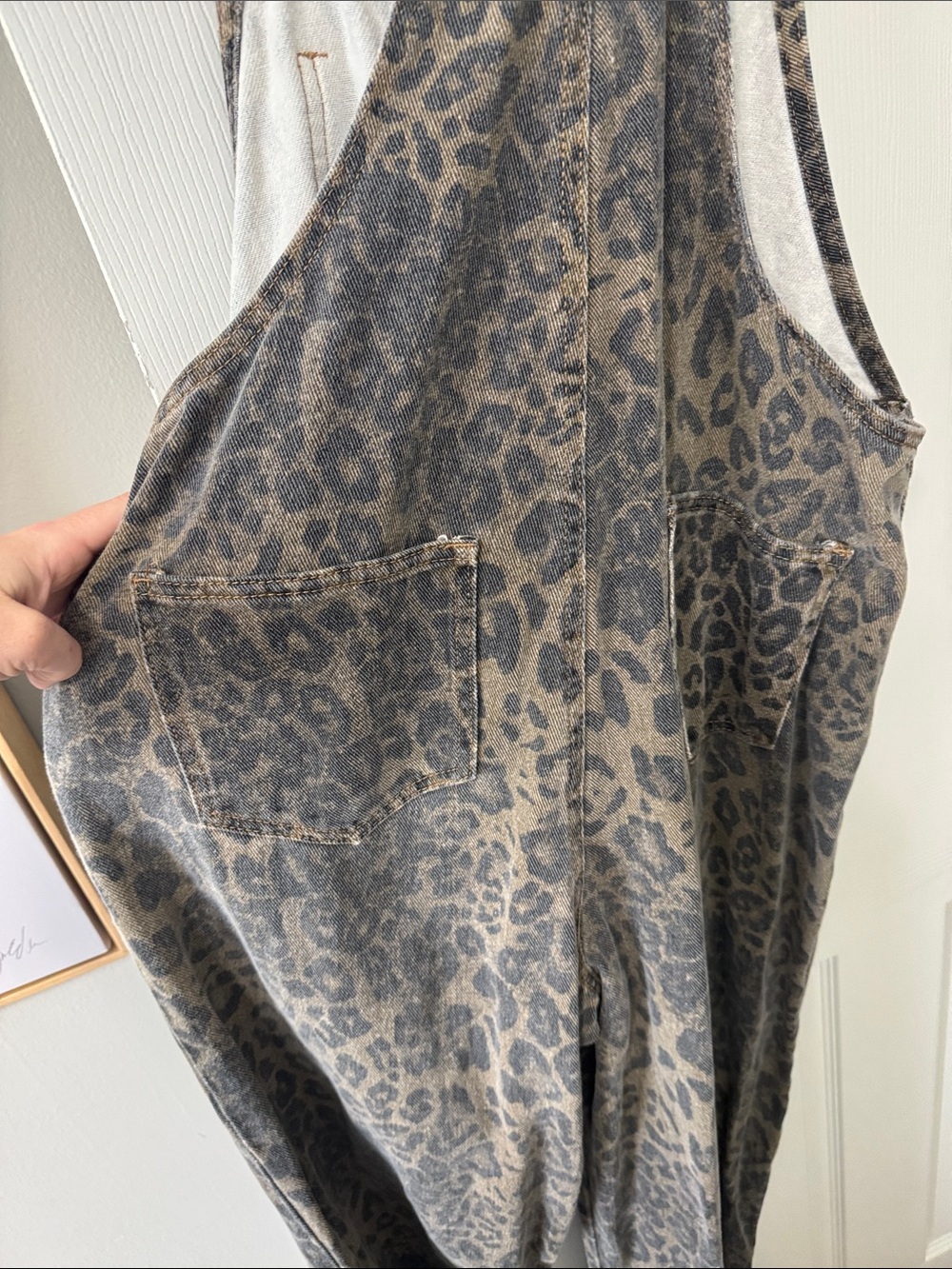 Leopard Print Overalls Jumpsuit - Taupe Gray - Picture 6 of 6